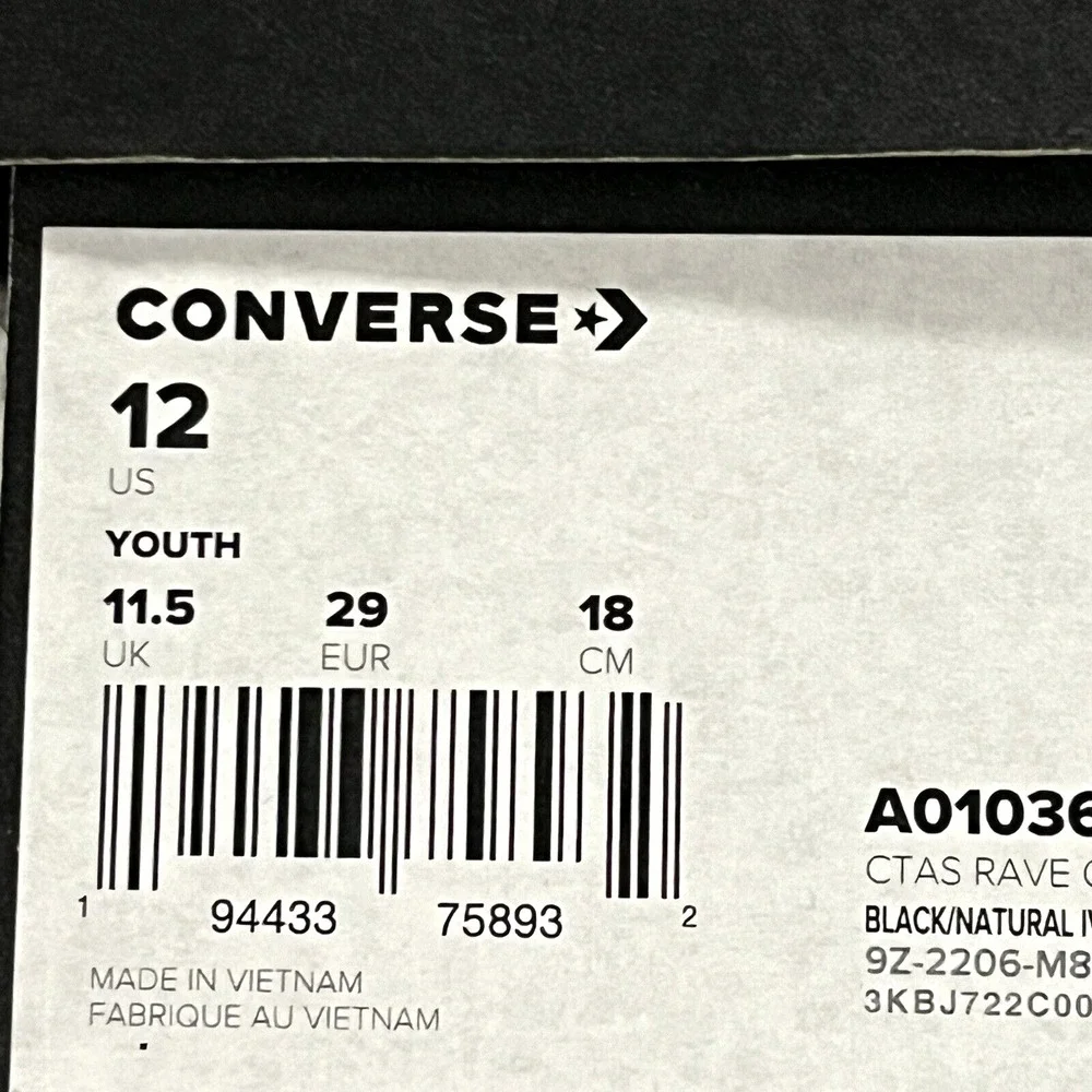 Converse Chuck Taylor All Star Rave Girls Boys Slip-on Sneakers Size‎ 12 Black